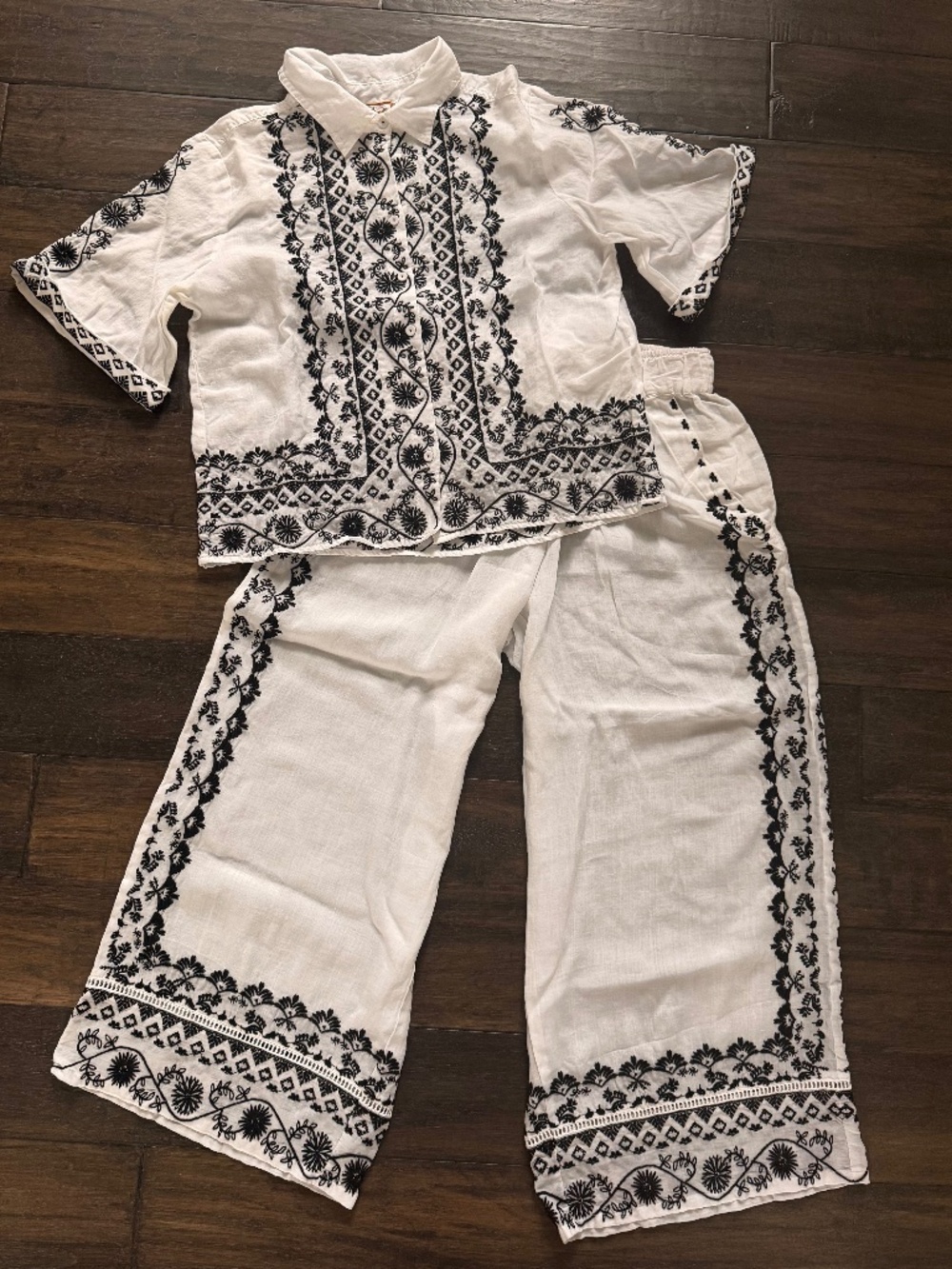 JOHNNY WAS Gorgeous Flowy Black & White Embroidered Set Sz S NEW $600!!+
